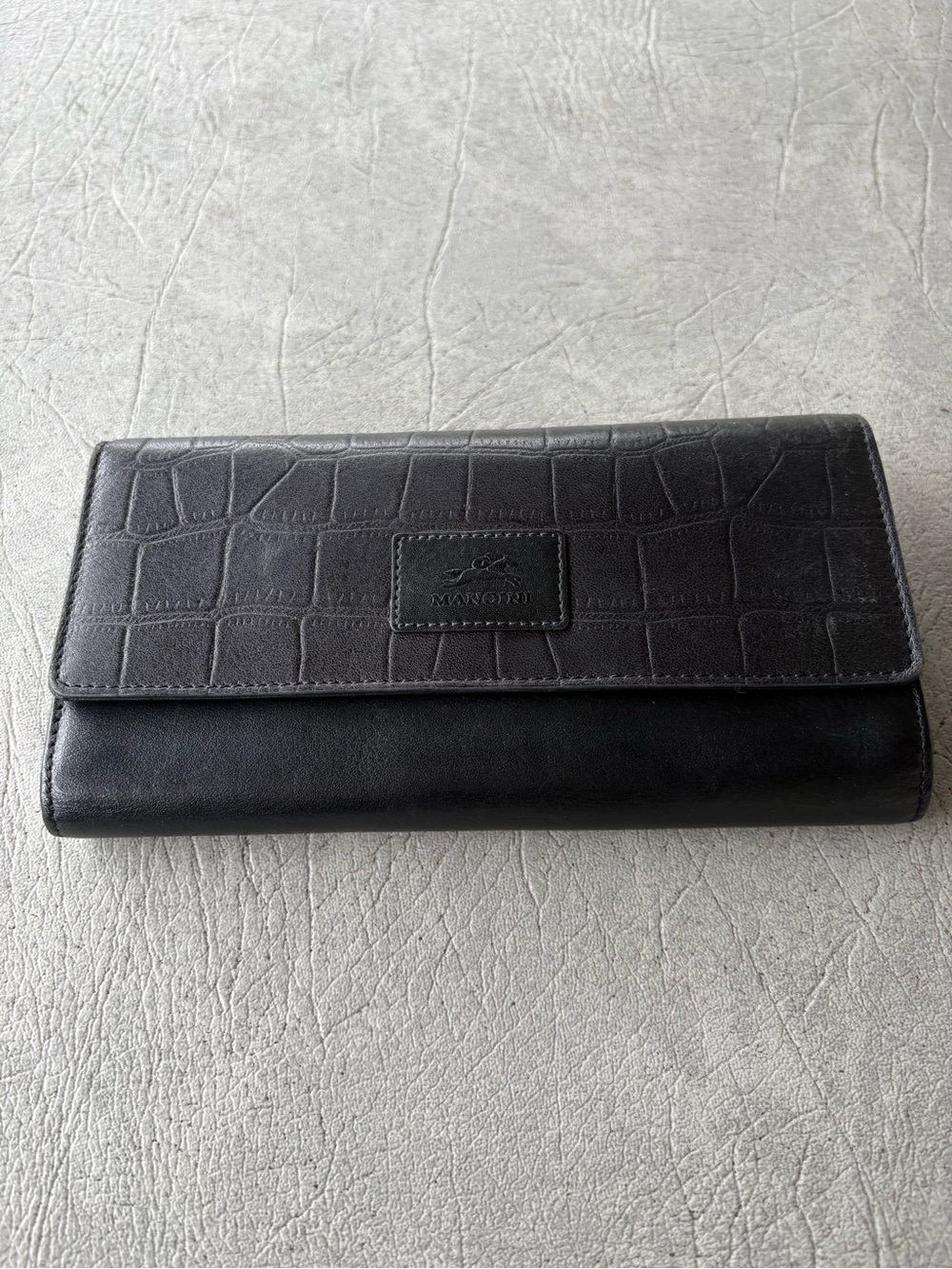 Black Faux-Croc Leather Trifold Wallet Brandname Mancini